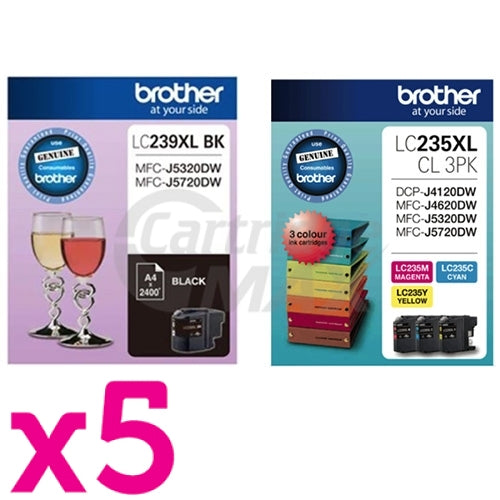 20 Pack Original Brother LC-239XL BK + LC-235XL CL 3PK High Yield Ink Combo [5BK,5C,5M,5Y]