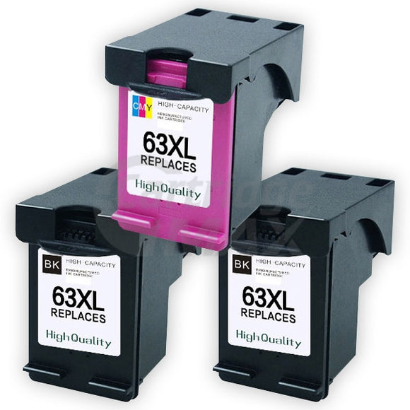 3 Pack HP 63XL Generic High Yield Inkjet Cartridges F6U64AA + F6U63AA [2BK,1CL]