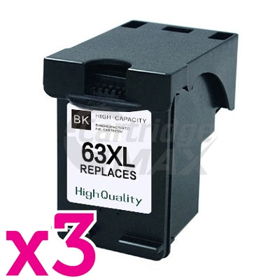 3 x HP 63XL Generic Black High Yield Inkjet Cartridge F6U64AA - 480 Pages