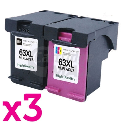 6 Pack HP 63XL Generic High Yield Inkjet Cartridges F6U64AA + F6U63AA [3BK,3CL]