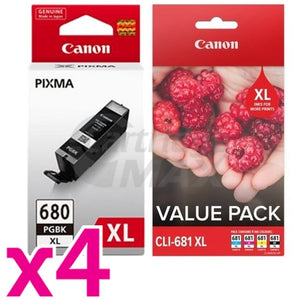 4 x Canon PGI-680XL + (CLI-681XL Value Pack) High Yield Original Inkjet Cartridges Combo [4BK,4PBK,4C,4M,4Y]