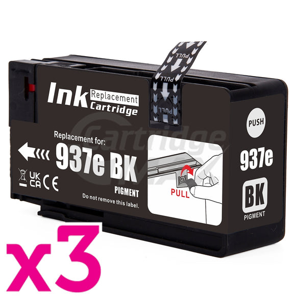 3 x HP 937e EvoMore Generic Black Ink Cartridge 4S6W9NA - 2,500 Pages