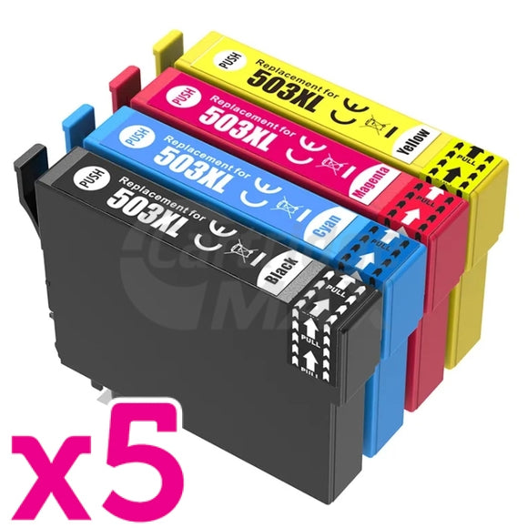 20 Pack Epson 503XL Generic High Yield Inkjet Cartridge Combo C13T09R192 - C13T09R492 [5BK,5C,5M,5Y]