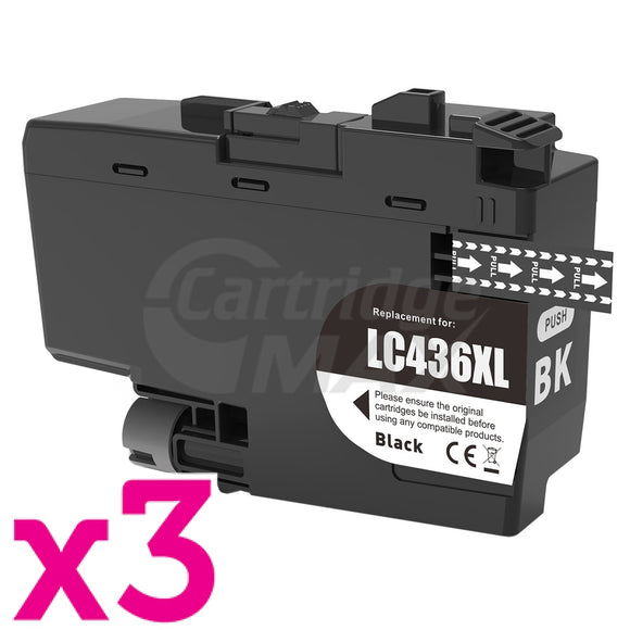 3 x Brother LC-436XLBK Generic High Yield Black Ink Cartridge