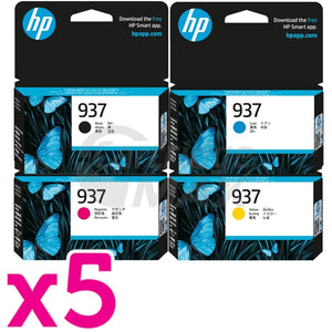 20 Pack HP 937 Original Ink Cartridges Combo 4S6W2NA - 4S6W5NA [5BK,5C,5M,5Y]