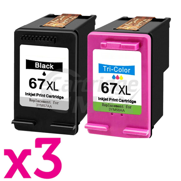 6 Pack HP 67XL Generic High Yield Inkjet Cartridges 3YM57AA + 3YM58AA [3BK,3CL]