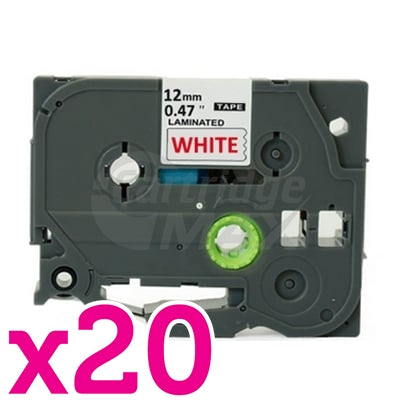 20 x Brother TZe-232 Generic 12mm Red Text on White Laminated Tape - 8 meters