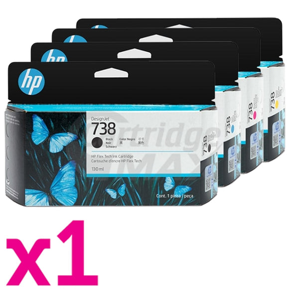 4 Pack HP 738B 738 Original 130ML DesignJet Ink Cartridges Combo 498P2A, 498N5A-498N7A [1BK,1C,1M,1Y]