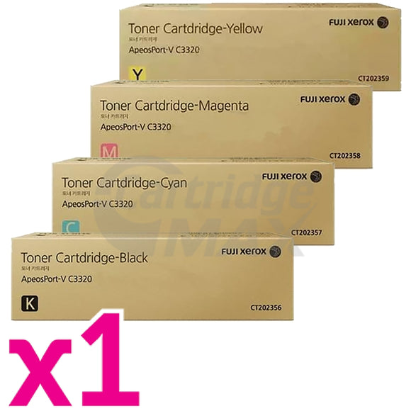 4 Pack Original Fuji Xerox ApeosPort V C3320 Toner Cartridges CT202356 - CT202359 [1BK,1C,1M,1Y]