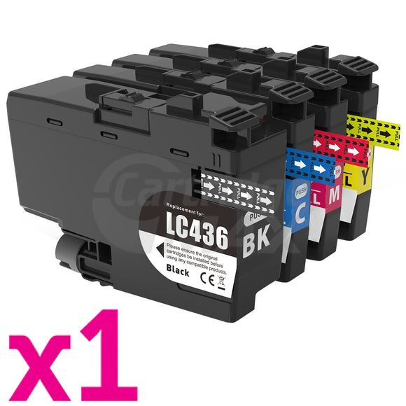 4 Pack Brother LC-436 Generic Ink Cartridges Combo [1BK, 1C, 1M, 1Y]