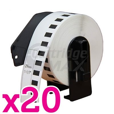20 x Brother DK-22211 Generic Black Text on White Continuous Film Label Roll 29mm x 15.24m