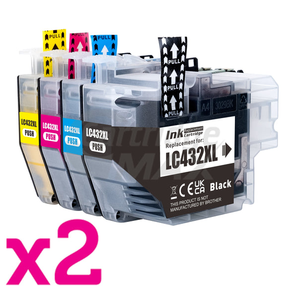 8 Pack Brother LC-432XL Generic High Yield Ink Cartridges Combo [2BK, 2C, 2M, 2Y]