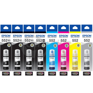 8-Pack Original Epson T552 Claria EcoTank Ink Bottle Combo [3BK,1PBK,1C,1M,1Y,1GY]