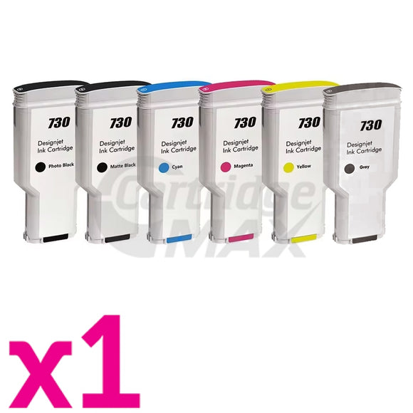 6 Pack HP 730 Generic 300ML DesignJet Inkjet Cartridge P2V68A - P2V73A / 3ED49A - 3ED51A [1MBK,1PBK,1C,1M,1Y,1GY]