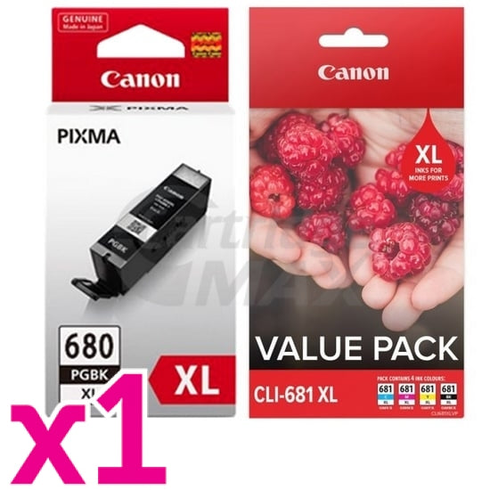 Canon PGI-680XL + (CLI-681XL Value Pack) High Yield Original Inkjet Cartridges Combo [1BK,1PBK,1C,1M,1Y]