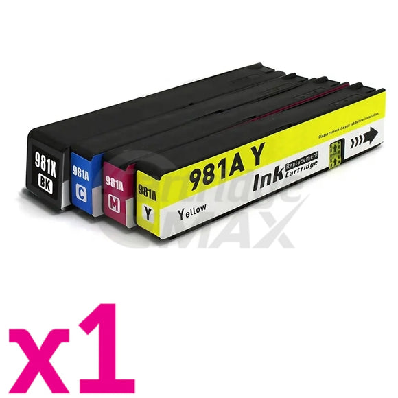 4 Pack HP 981X BK + 981A CMY Generic Inkjet Combo L0R12A J3M70A - J3M68A [1BK,1C,1M,1Y]
