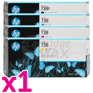 4 Pack HP 738B 738 Original 300ML DesignJet Ink Cartridges Combo 498P6A, 676M6A-676M8A [1BK,1C,1M,1Y]
