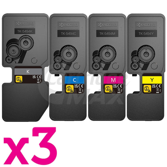 3 Sets of 4 Pack Original Kyocera TK-5494 Toner Cartridges ECOSYS MA2101cfx, MA2101cwfx, PA2101cx, PA2101cwx [3BK,3C,3M,3Y]