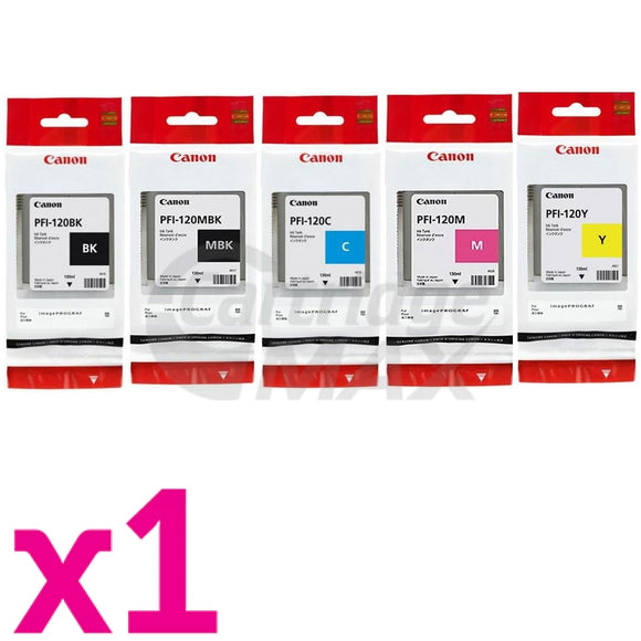 5 Pack Original Canon PFI-120 Ink Cartridge Combo [BK+MBK+C+M+Y]