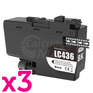 3 x Brother LC-436BK Generic Black Ink Cartridge