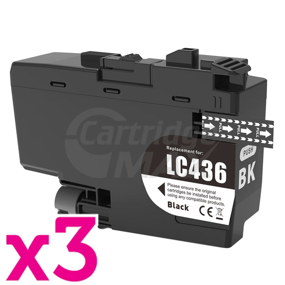 3 x Brother LC-436BK Generic Black Ink Cartridge