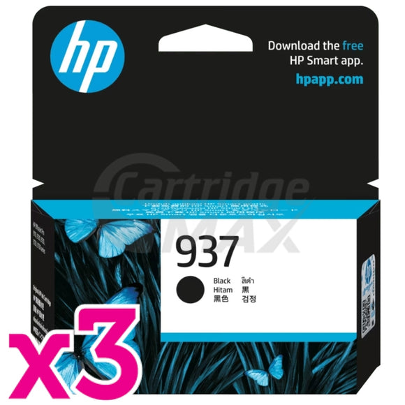 3 x HP 937 Original Black Ink Cartridge 4S6W5NA - 1,250 Pages