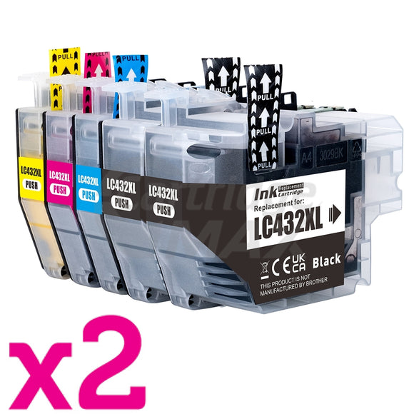 10 Pack Brother LC-432XL Generic High Yield Ink Cartridges Combo [4BK, 2C, 2M, 2Y]