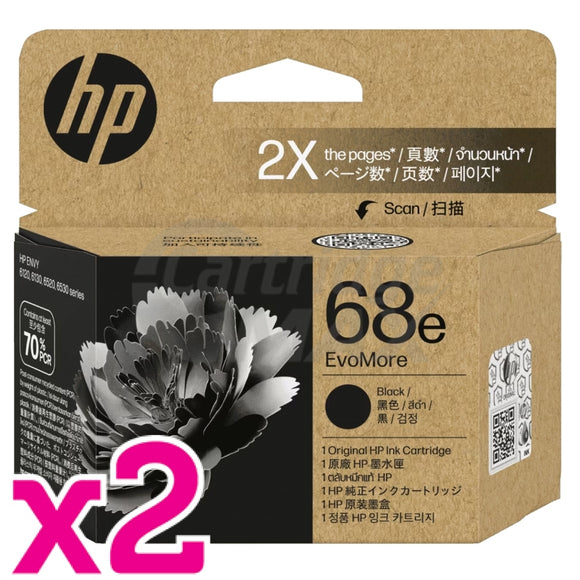2 x HP 68e EvoMore Original Black Inkjet Cartridge 7FP22TA - 320 Pages