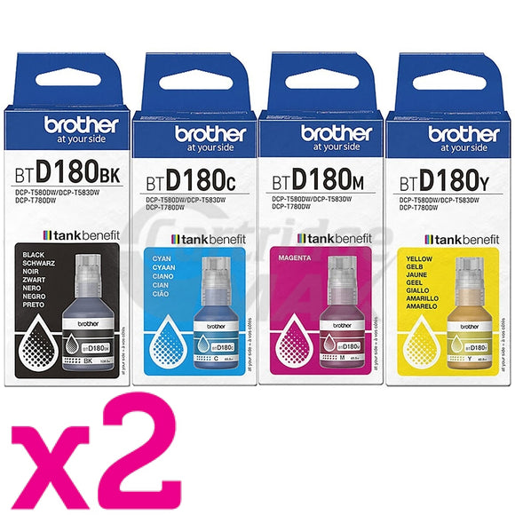 8 Pack Original Brother BTD180 Ink Bottles Combo [2BK, 2C, 2M, 2Y]