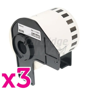 3 x Brother DK-11207 Generic Black Text on White Die-Cut CD/DVD Film Label Roll 58mm Diameter - 100 labels per roll
