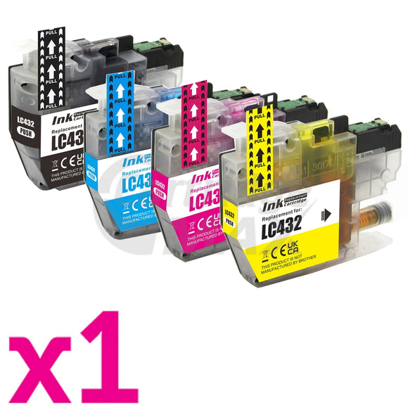 4 Pack Brother LC-432 Generic Ink Cartridges Combo [1BK, 1C, 1M, 1Y]