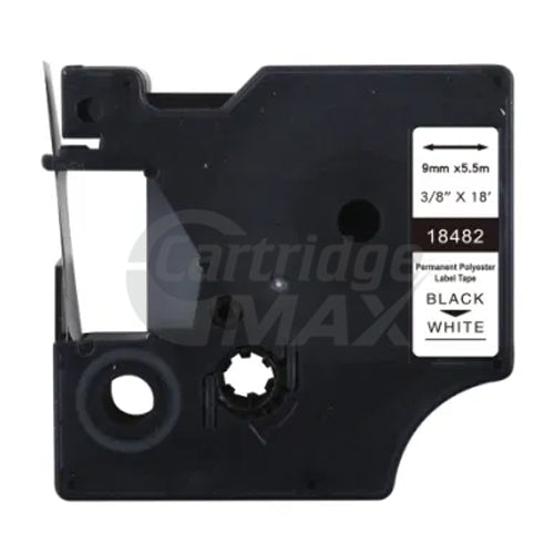 Dymo SD18482 Generic 9mm Black Text on White Permanent Polyester Industrial Rhino Label Cassette - 5.5 meters