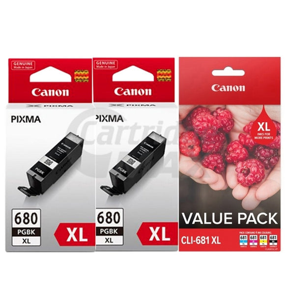 Canon 2 x PGI-680XL + (CLI-681XL Value Pack) High Yield Original Inkjet Cartridges Combo [2BK,1PBK,1C,1M,1Y]