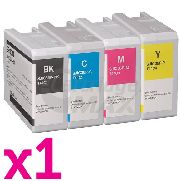 4-Pack Original Epson SJIC36P-K/C/M/Y Ink Cartridges Combo C13T44C140 - C13T44C440 for ColorWorks C6010 C6510 [1BK,1C,1M,1Y]