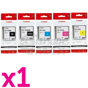 5 Pack Original Canon PFI-120 / PFI-121 Ink Cartridge Combo [BK+MBK+C+M+Y]