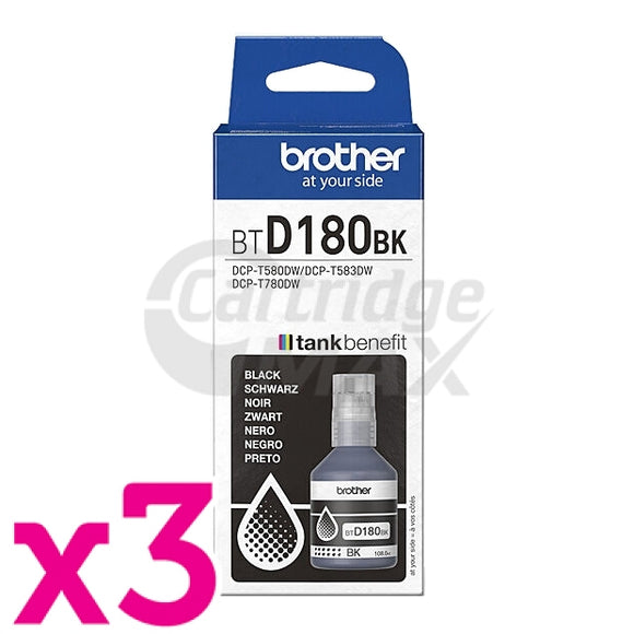 3 x Original Brother BTD180BK Black Ink Bottles
