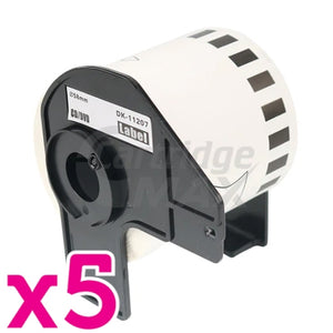 5 x Brother DK-11207 Generic Black Text on White Die-Cut CD/DVD Film Label Roll 58mm Diameter - 100 labels per roll