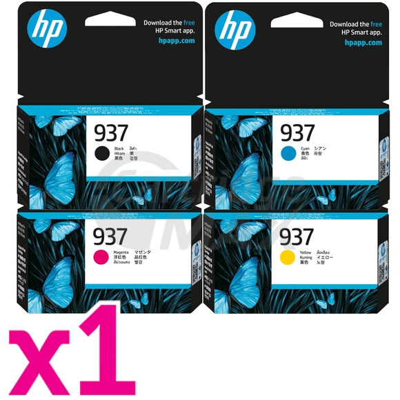 4 Pack HP 937 Original Ink Cartridges Combo 4S6W2NA - 4S6W5NA [1BK,1C,1M,1Y]