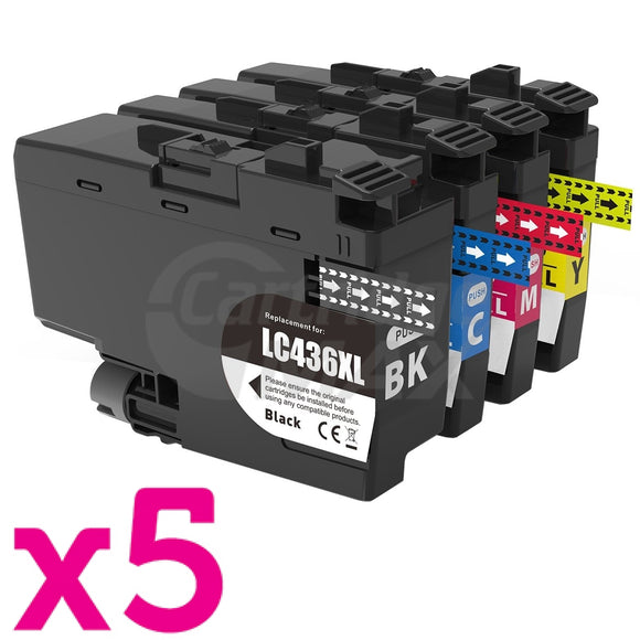20 Pack Brother LC-436XL Generic High Yield Ink Cartridges Combo [5BK, 5C, 5M, 5Y]