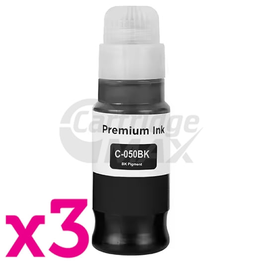 3 x Generic Canon PFI-050BK Black Ink Bottle 70ml