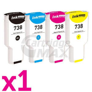 4 Pack HP 738B 738 Generic 300ML DesignJet Ink Cartridges Combo 498P6A, 676M6A-676M8A [1BK,1C,1M,1Y]