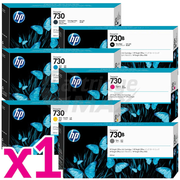 6 Pack HP 730 Original 300ML DesignJet Inkjet Cartridge 3ED49A-3ED51A P2V68A-P2V70A [1MBK,1PBK,1C,1M,1Y,1GY]