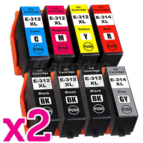 16 Pack Epson 312XL 314XL Generic High Yield Inkjet Cartridge Combo [6BK,2C,2M,2Y,2GY,2R]