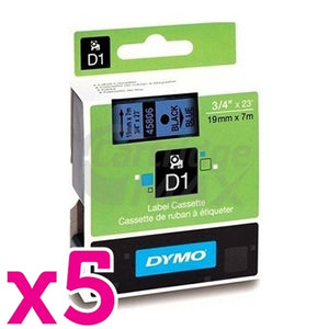 5 x Dymo SD45806 / S0720860 Original 19mm Black Text on Blue Label Cassette - 7 meters