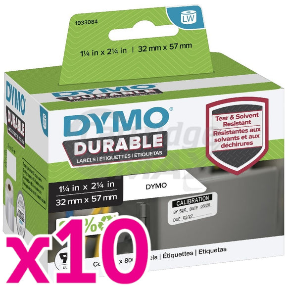 10 x Dymo 1933084 Original Durable Industrial White Label Roll 57mm x 32mm - 800 labels per roll