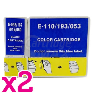 4 Pack Generic Epson S020187/T050 S020193/T053 series Ink Cartridge Combo [2BK,2CL]