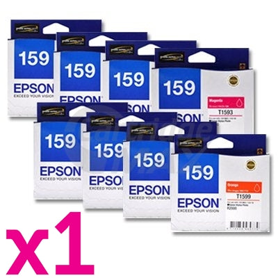 8-Pack Epson 159 T1590-T1599 Original Ink Cartridges [1PBK,1C,1M,1Y,1R,1MBK,1GO,1O]