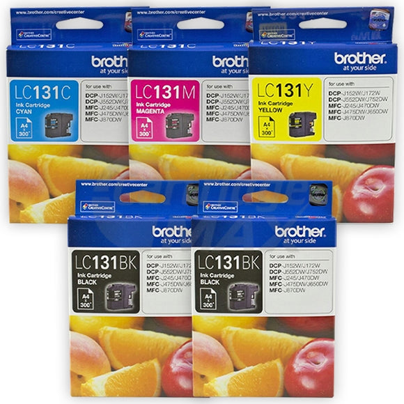 5-Pack Original Brother LC-131 Ink Cartridge Combo [2BK+1C+1M+1Y]