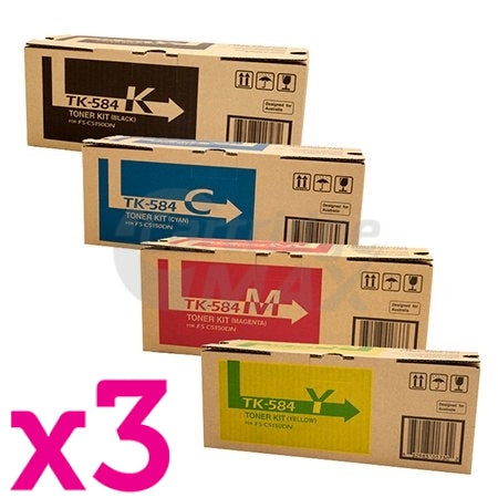 3 sets of 4 Pack Original Kyocera TK-584 Toner Cartridges FS-C5150DN [3BK,3C,3M,3Y]