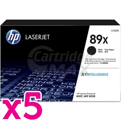 5 x HP 89X CF289X High Yield Original Black Toner Cartridge - 10,000 Pages
